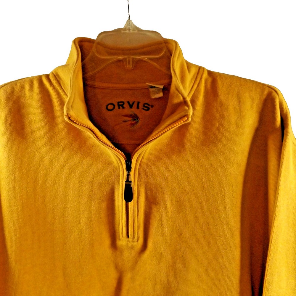 Orvis Mens 1/4 Zip Cotton Sweater Gold Mock Neck Pullover Size L